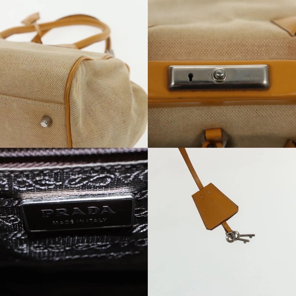PRADA Hand Bag Canvas Beige Silver Auth 94761 - Picture 15 of 15